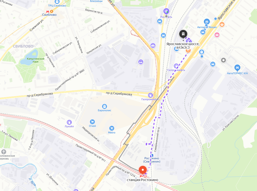 Схема проезда на картах Яндекса Ярославское шоссе вл3к3с3