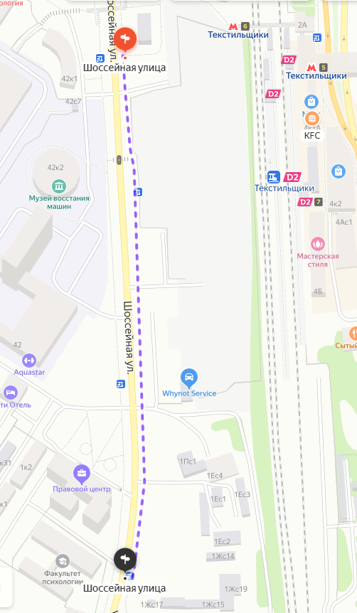 Схема проезда на картах Яндекса Шоссейная улица